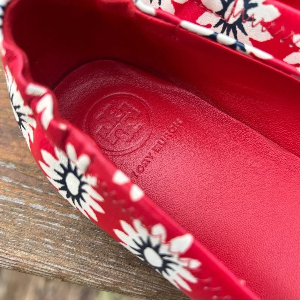 Tory Burch ballet flats red floral daisy